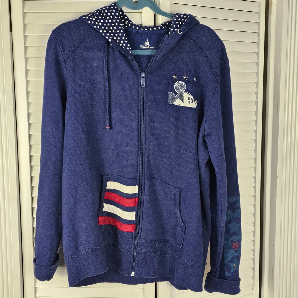 Disney Parks Womens Walt Disney World Navy Flag Full Zip Hoodie Jacket XL